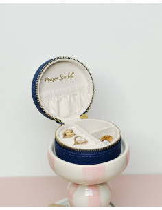 Round travel jewellery box made of artificial leather - dark blue | MAISON SCARLET - 1 2
