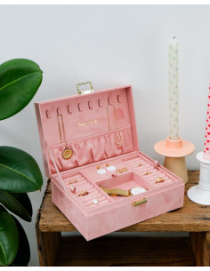 Two-tier jewellery box made of rose velvet | MAISON SCARLET - 1 2