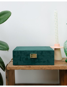 Two-tier jewellery box made of dark green velvet | MAISON SCARLET - 1
