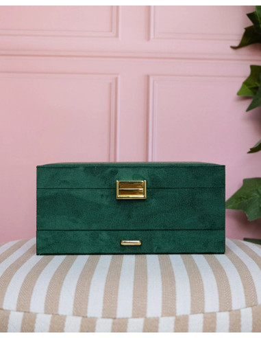 Dvoupatrová šperkovnice se zásuvkou ze zeleného sametu | MAISON SCARLET