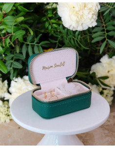 Mini travel jewellery box made of artificial leather - green | MAISON SCARLET - 1 2