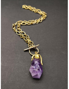 Náhrdelník s přírodním ametystem ze zlaté nerezové oceli | PIOU PIOU 2
