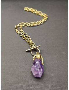 Náhrdelník s přírodním ametystem ze zlaté nerezové oceli | PIOU PIOU