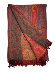 Vlněný přehoz s kašmírovým vzorem 150x230, červeno-oranžový | dovoz Indie - 1 2