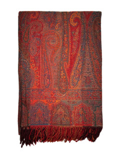 Vlněný přehoz s kašmírovým vzorem 150x230, červeno-oranžový | dovoz Indie