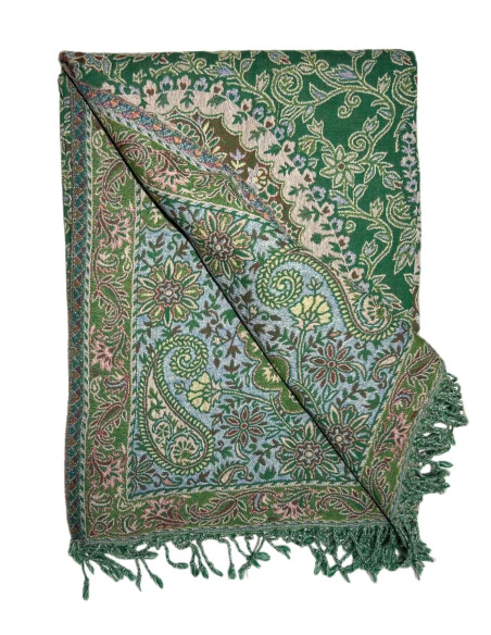 Vlněný přehoz s kašmírovým vzorem 150x230, zelený | dovoz Indie a