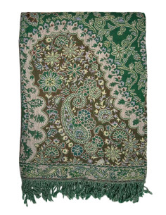 Vlněný přehoz s kašmírovým vzorem 150x230, zelený | dovoz Indie
