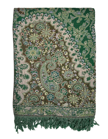 Vlněný přehoz s kašmírovým vzorem 150x230, zelený | dovoz Indie