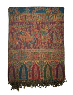 Vlněný přehoz s kašmírovým vzorem 150x230, vínový s tyrkysovou | dovoz Indie