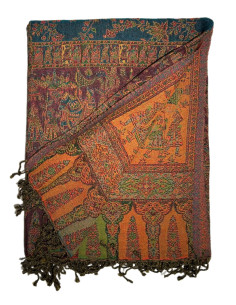 Vlněný přehoz s kašmírovým vzorem 150x230, vínový s tyrkysovou | dovoz Indie - 1 2