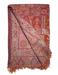 Vlněný přehoz s kašmírovým vzorem 150x230, oranžový | dovoz Indie - 1 2