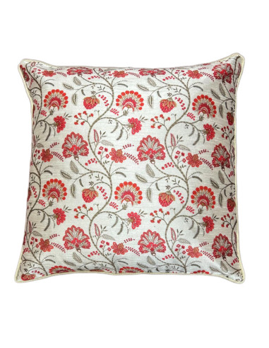 Povlak polštáře 40x40 s hedvábným leskem a potiskem oranžových květů | dovoz Indie