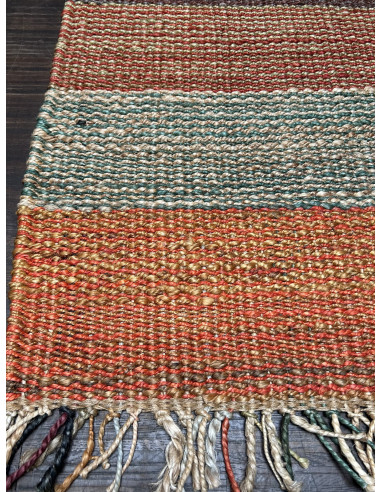 Přírodní koberec z konopných vláken, 90x150cm, s oranžovými pruhy | dovoz Indie a