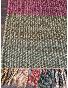 Přírodní koberec z konopných vláken, 92x152cm, zelený a vínový | dovoz Indie - 1 2