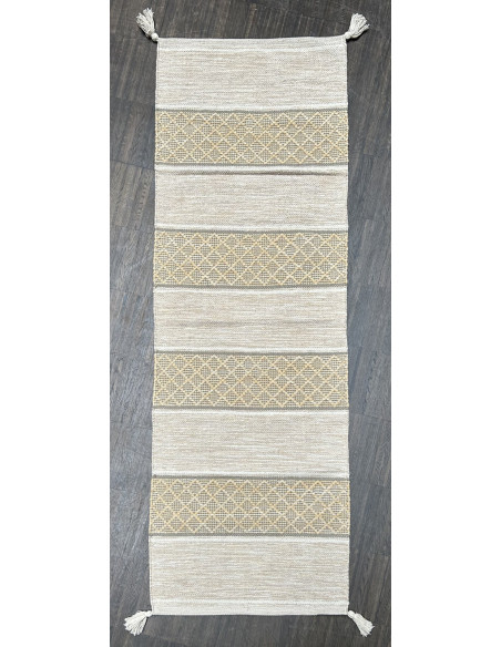 Bavlněný běhoun s geometrickým vzorem, béžový 184x62 | dovoz Indie - 1