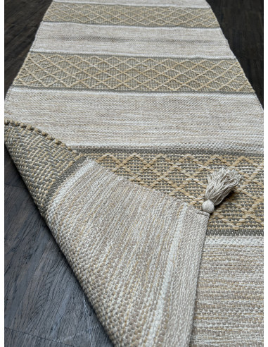 Bavlněný běhoun s geometrickým vzorem, béžový 184x62 | dovoz Indie - 3