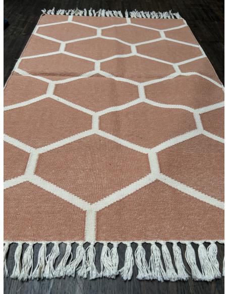 Bavlněný kobereček s geometrickým vzorem, oranžový 92x62 | dovoz Indie a