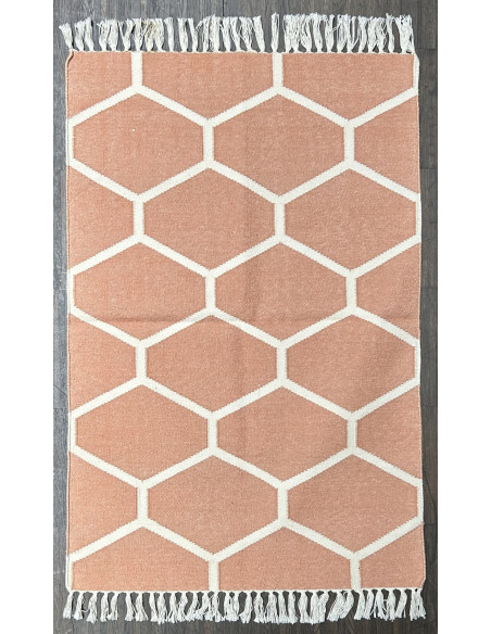 Bavlněný kobereček s geometrickým vzorem, oranžový 92x62 | dovoz Indie