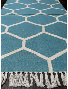 Bavlněný kobereček s geometrickým vzorem, modrý 92x61 | dovoz Indie - 1 2