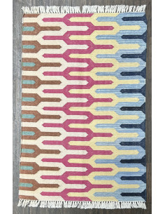 Bavlněný kobereček s geometrickým vzorem, barevný 92x63 | dovoz Indie - 1