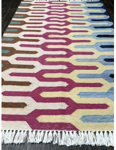 Bavlněný kobereček s geometrickým vzorem, barevný 92x63 | dovoz Indie - 1 2