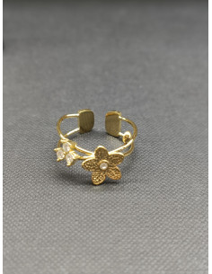Prsten víceřadý se štrasovými kamínky a květy, zlatý | PIOU PIOU - 1 2