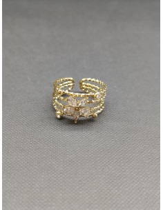 Prsten víceřadý se štrasovými kamínky a květem, zlatý | PIOU PIOU - 1 2