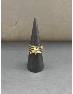 Prsten víceřadý se štrasovými kamínky a květem, zlatý | PIOU PIOU - 1