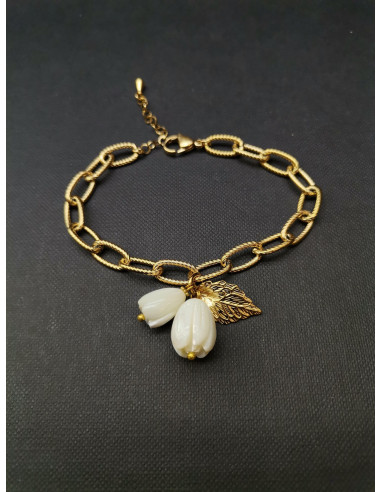 Řetězový náramek s perleťovými přivěsky, zlatý | PIOU PIOU b