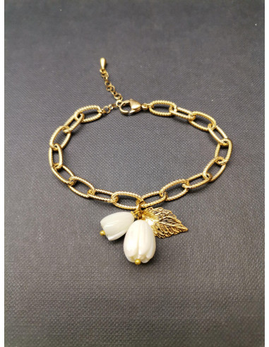 Řetězový náramek s perleťovými přivěsky, zlatý | PIOU PIOU