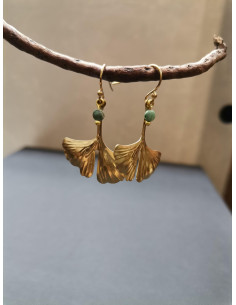 Visací náušnice ve tvaru Ginkgo biloby s kamínkem | PIOU PIOU - 1