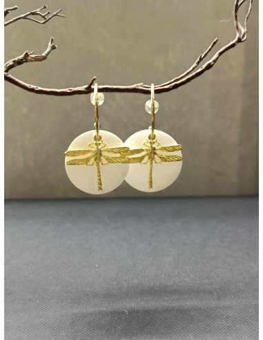 Visací náušnice s vážkou a perletí | PIOU PIOU - 1