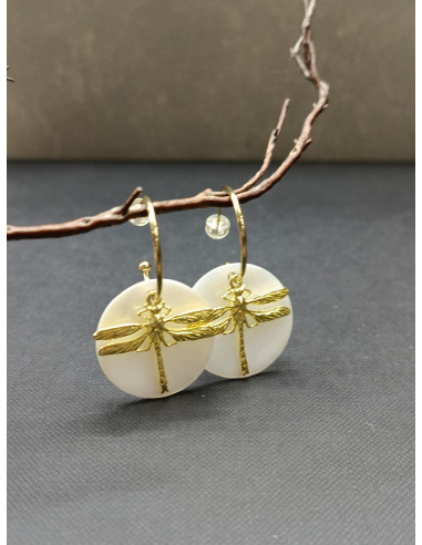 Visací náušnice s vážkou a perletí | PIOU PIOU - 2