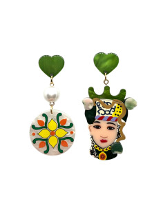 Asymetrické náušnice Testa di Moro, zelené | KLÉO PARIS