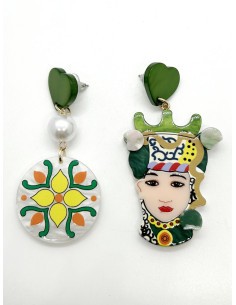 Asymetrické náušnice Testa di Moro, zelené | KLÉO PARIS - 1 2