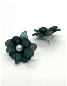 Květinové náušnice s perlou, petrolejové | KLÉO PARIS 2