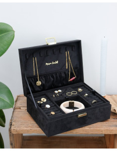 Dvoupatrová šperkovnice z černého sametu | MAISON SCARLET 2