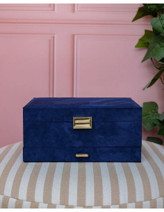 Dvoupatrová šperkovnice se zásuvkou z modrého sametu | MAISON SCARLET