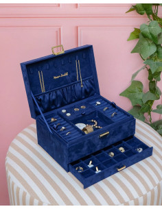 Dvoupatrová šperkovnice se zásuvkou z modrého sametu | MAISON SCARLET 2