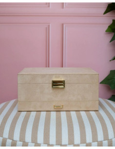 Dvoupatrová šperkovnice se zásuvkou z béžového sametu | MAISON SCARLET