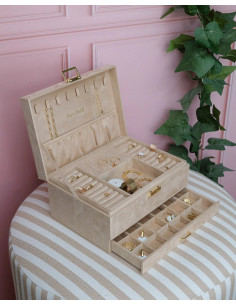 Two-tier jewellery box with beige velvet drawer | MAISON SCARLET - 1 2