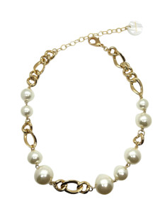 Zlatý řetízkový náhrdelník s bílými perlami | FRANCINE BRAMLI