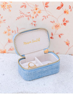 Mini cestovní šperkovnice ve vzhledu lnu - světle modrá | MAISON SCARLET - 1 2