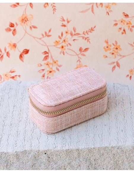 Mini cestovní šperkovnice ve vzhledu lnu - světle řůžové | MAISON SCARLET