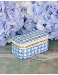 Mini cestovní šperkovnice s motivem kouhoutí stopy - světle modrá | MAISON SCARLET - 1