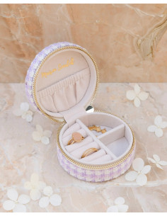 Kulatá cestovní šperkovnice s motivem kouhoutí stopy - šeříková | MAISON SCARLET - 1 2