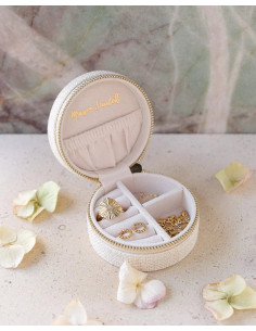 Kulatá cestovní šperkovnice ve vzhledu lnu - béžová | MAISON SCARLET 2