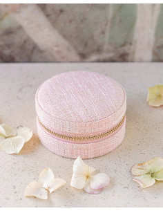 Kulatá cestovní šperkovnice ve vzhledu lnu - růžová | MAISON SCARLET