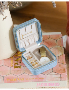 Víkendová šperkovnice v lněném vzhledu - světle modrá | MAISON SCARLET 2