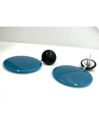 Visací náušnice s kulatým modrým ověsem | FRANCINE BRAMLI b